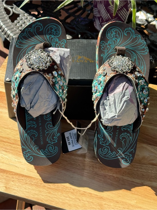 Montana West Shoes - Montana West Brown and Turquoise Jeweled Women’s Sandals